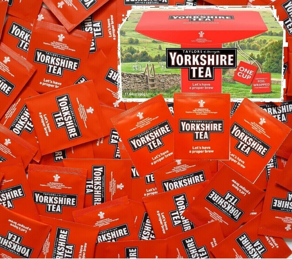 25 x YORKSHIRE Tea Bags SACHETS Individual ENVELOPED Tagged Bag 100% Classic