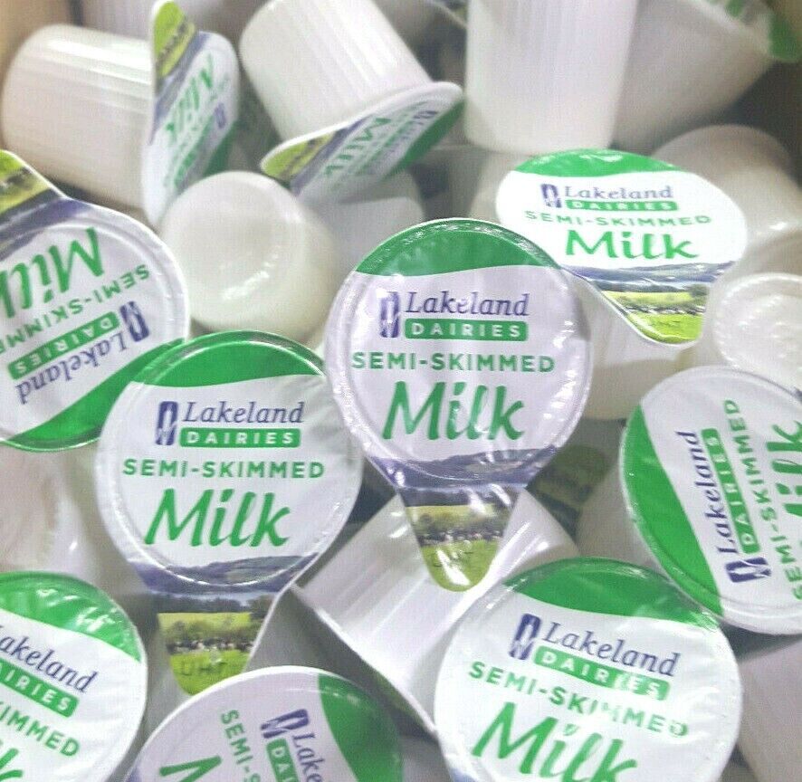 Lakeland Dairies UHT Semi Skimmed Milk Portion Pots Jiggers 12ml