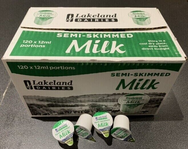 Lakeland Dairies UHT Semi Skimmed Milk Portion Pots Jiggers 12ml