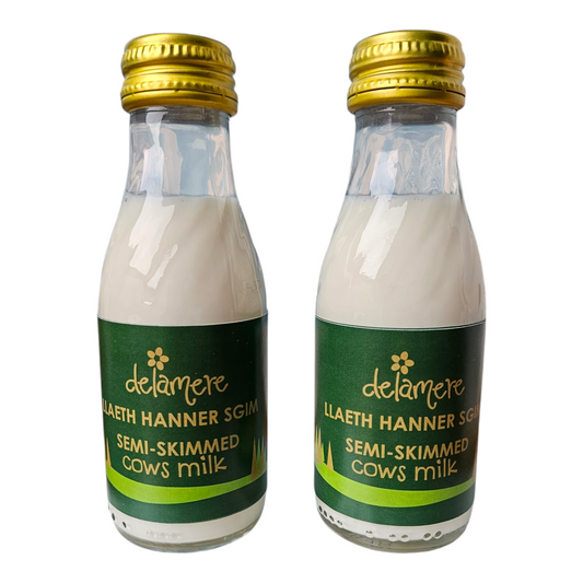 Semi - Skimmed Milk in Glass Bottles 97ml - Pack of 24 Welsh Bilingual LLAETH HANNER SGIM